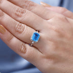 Carribean Quartz & Natural Zircon Ring in Rhodium Overlay Sterling Silver 2.97 Ct