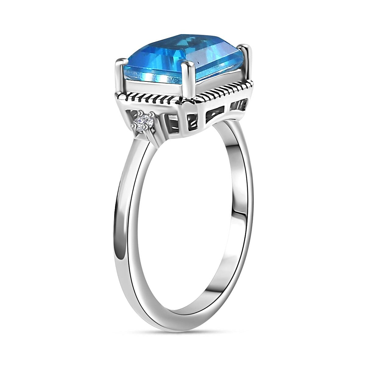 Carribean Quartz and Natural Zircon Ring in Rhodium Overlay Sterling Silver 2.97 Ct 7807300 4