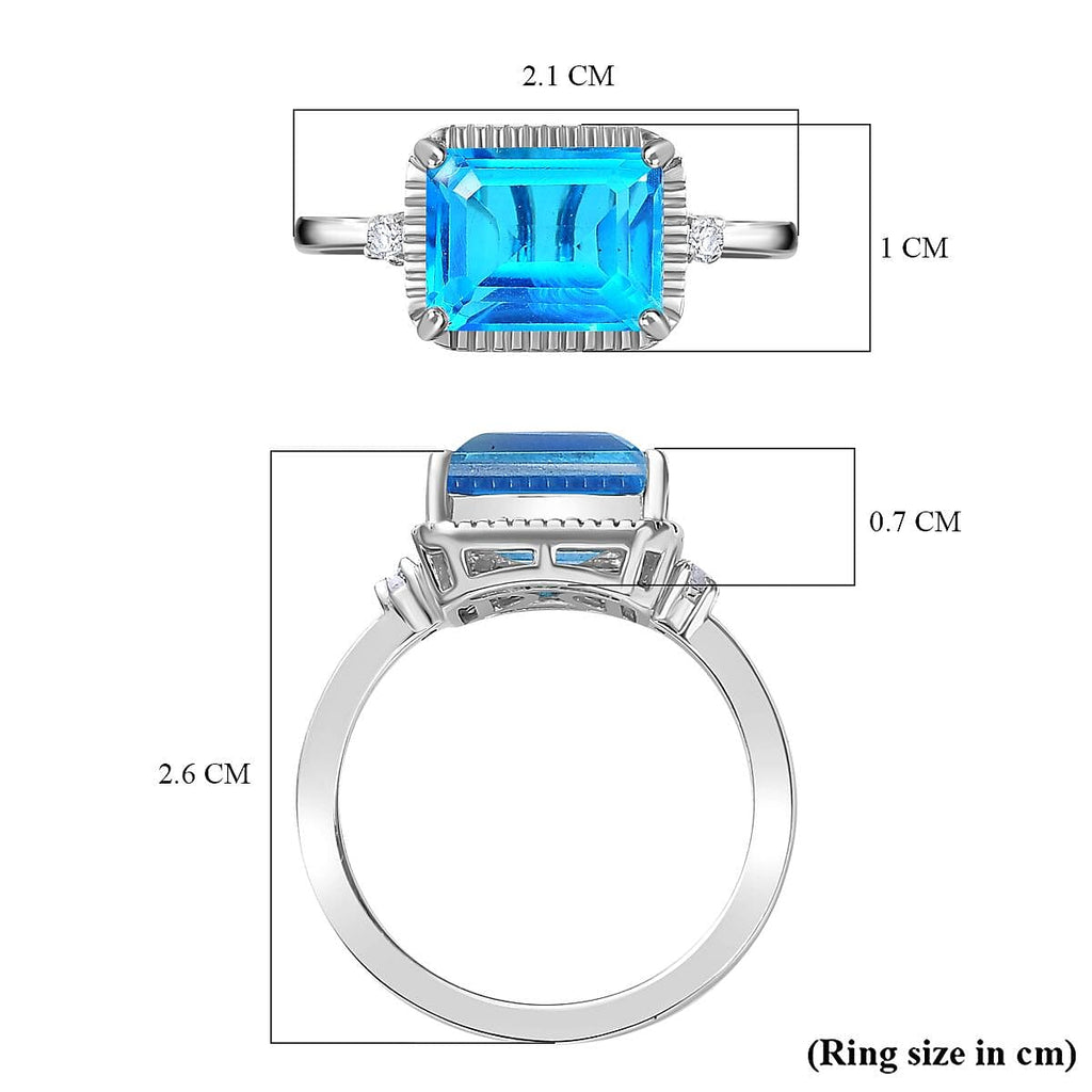 Carribean Quartz & Natural Zircon Ring in Rhodium Overlay Sterling Silver 2.97 Ct