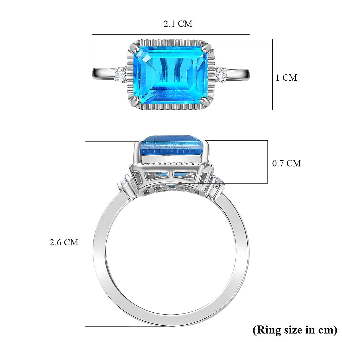 Carribean Quartz and Natural Zircon Ring in Rhodium Overlay Sterling Silver 2.97 Ct 7807300 6