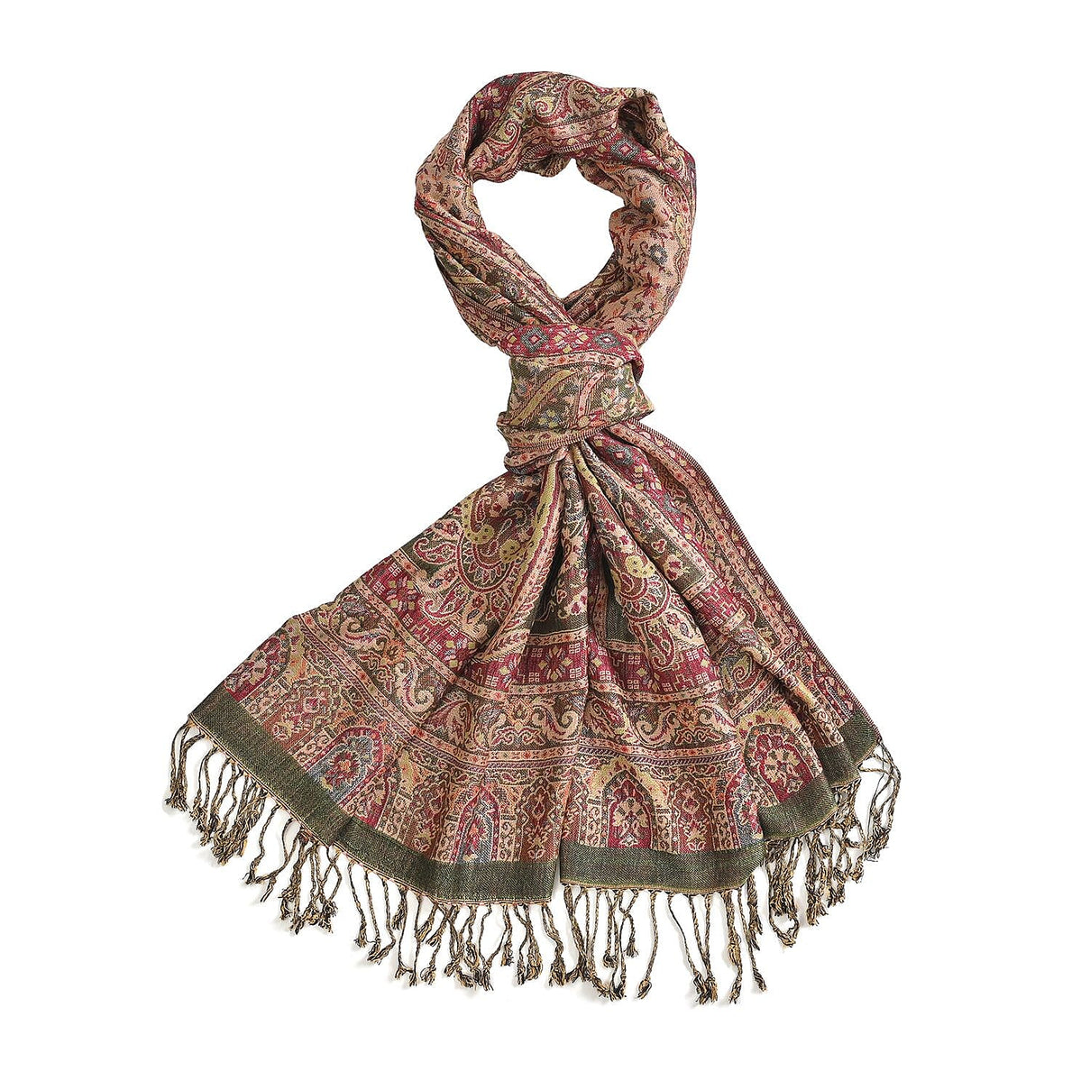 Cashew Fringed Scarf (One Size 180x70 cm) - Green &amp; Red 7617362 0