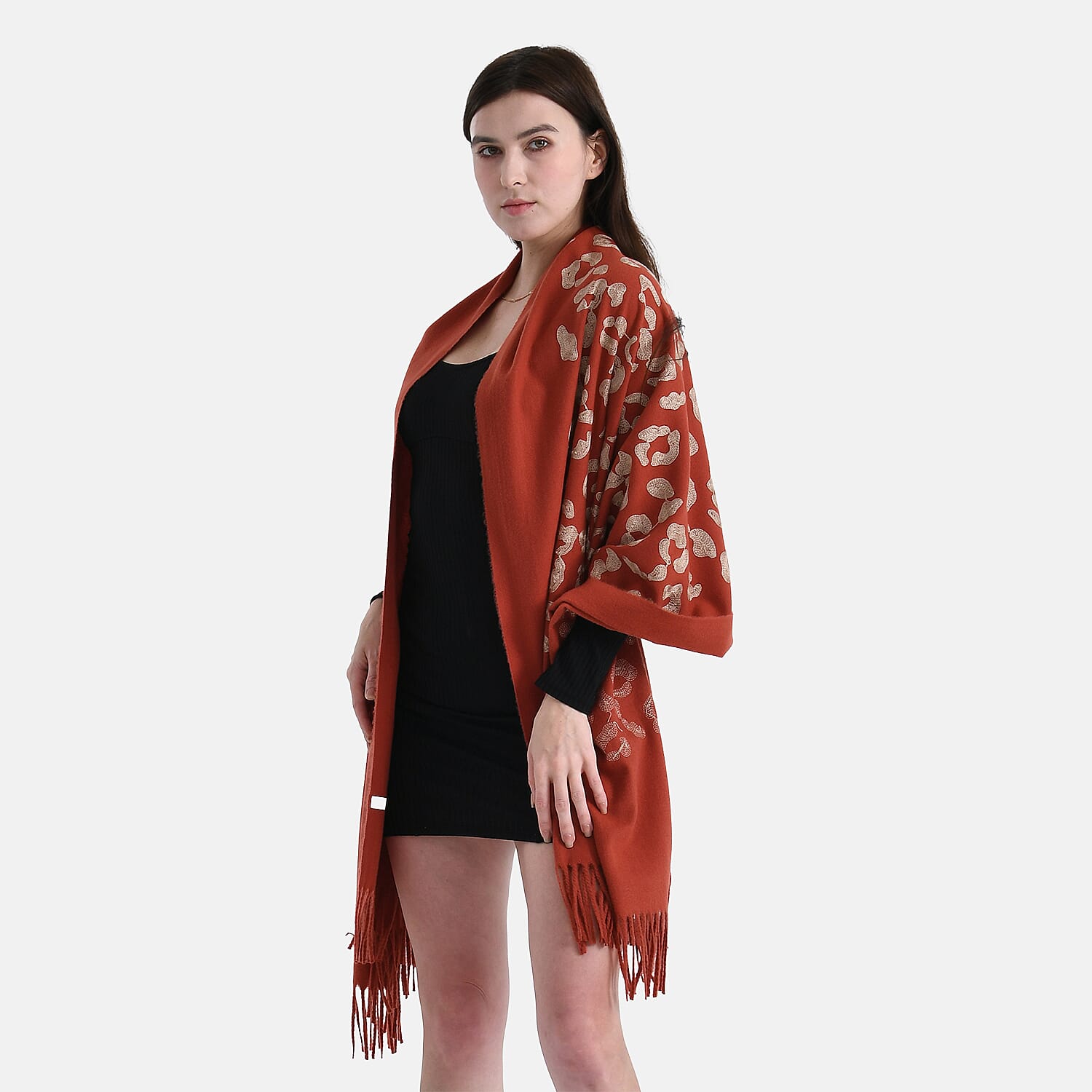 Cashew Embroidery Scarf with Tassel (Size 180x70 cm) - Dark Orange 8222450 0