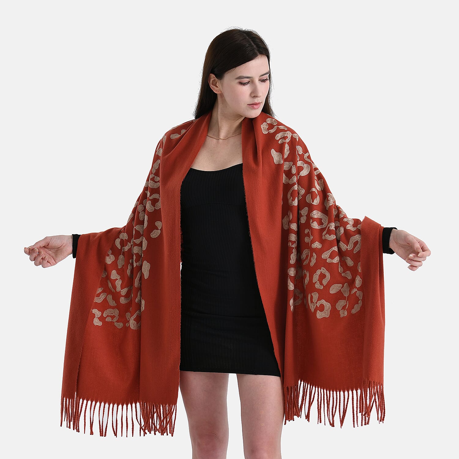 Cashew Embroidery Scarf with Tassel (Size 180x70 cm) - Dark Orange 8222450 2