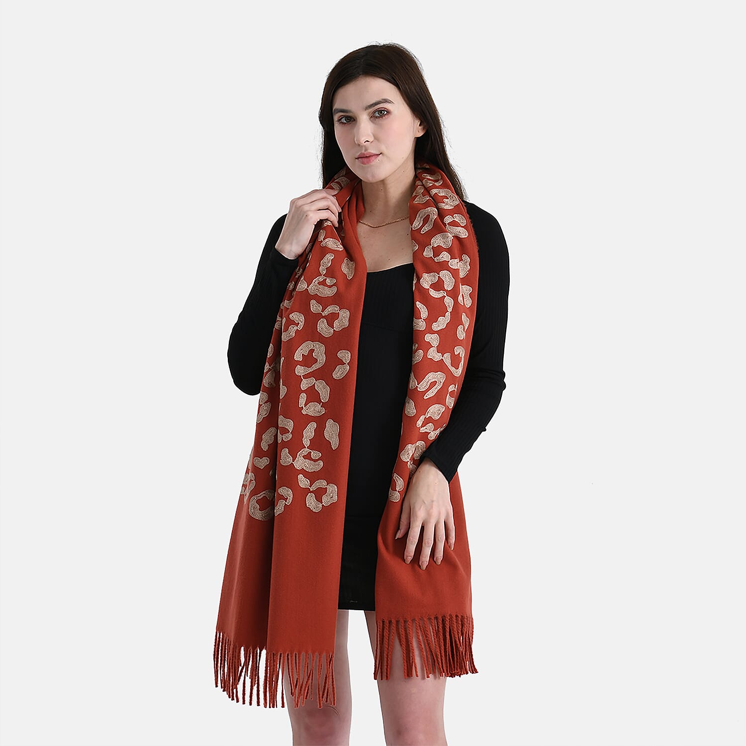 Cashew Embroidery Scarf with Tassel (Size 180x70 cm) - Dark Orange 8222450 3