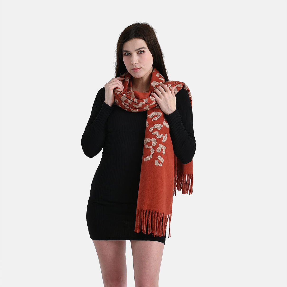 Cashew Embroidery Scarf with Tassel (Size 180x70 cm) - Dark Orange 8222450 4