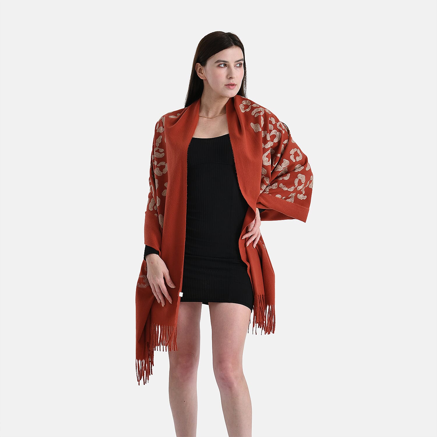 Cashew Embroidery Scarf with Tassel (Size 180x70 cm) - Dark Orange 8222450 5