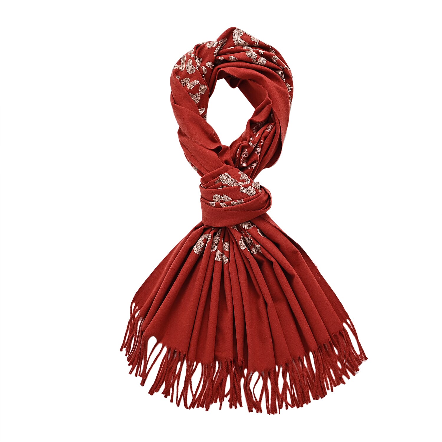 Cashew Embroidery Scarf with Tassel (Size 180x70 cm) - Dark Orange 8222450 6