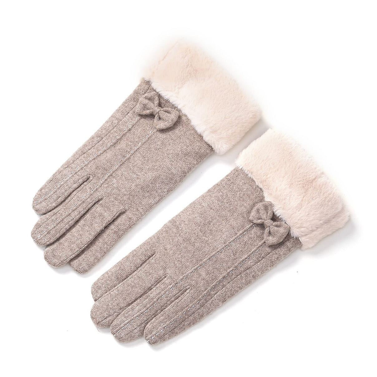 Cashmere-Blend Winter Gloves with Faux Fur Trim and Bow Detail - Touchscreen Friendly V32521203 0