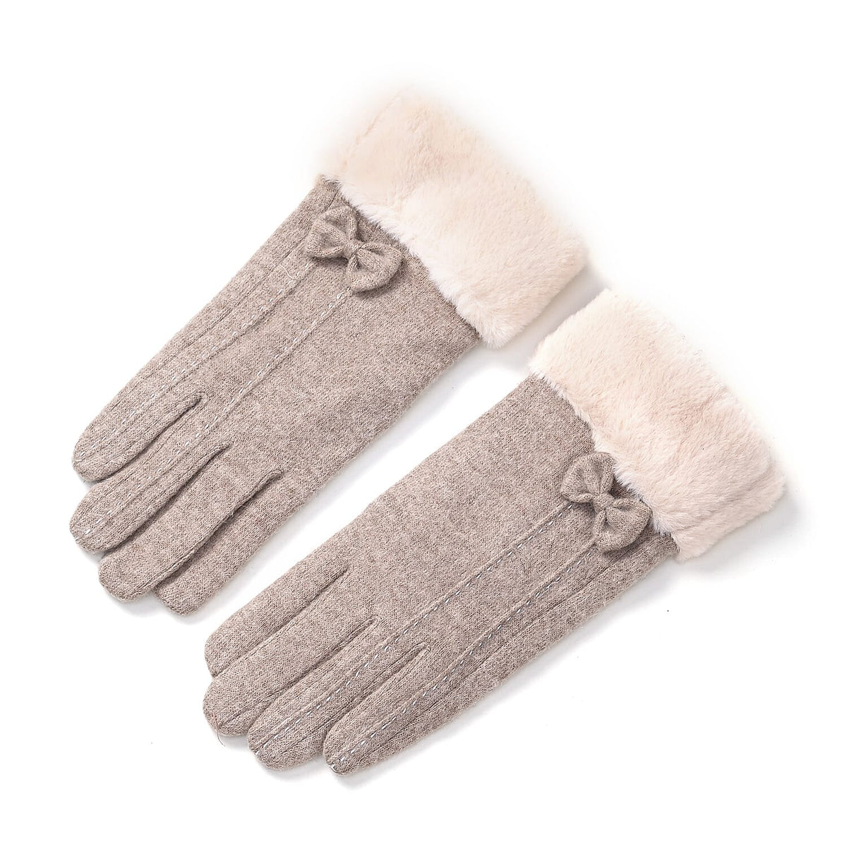 Cashmere-Blend Winter Gloves with Faux Fur Trim and Bow Detail - Touchscreen Friendly V32521203 0