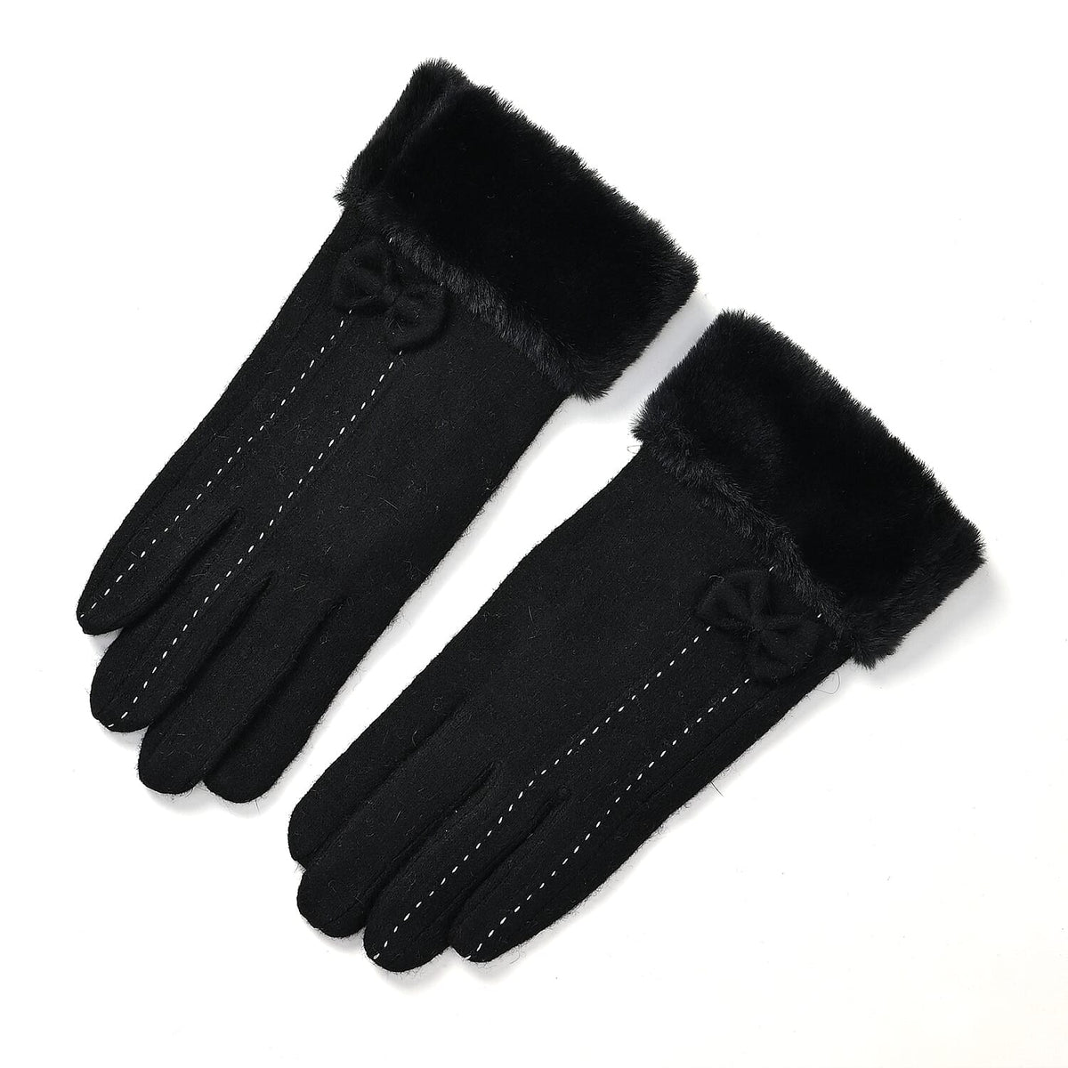 Cashmere-Blend Winter Gloves with Faux Fur Trim and Bow Detail - Touchscreen Friendly V32607748 0