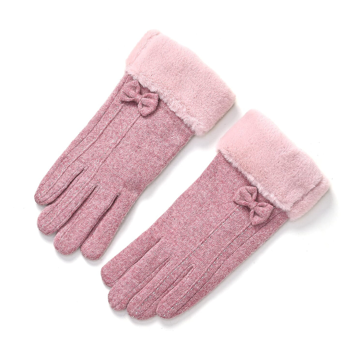 Cashmere-Blend Winter Gloves with Faux Fur Trim and Bow Detail - Touchscreen Friendly V32514980 0