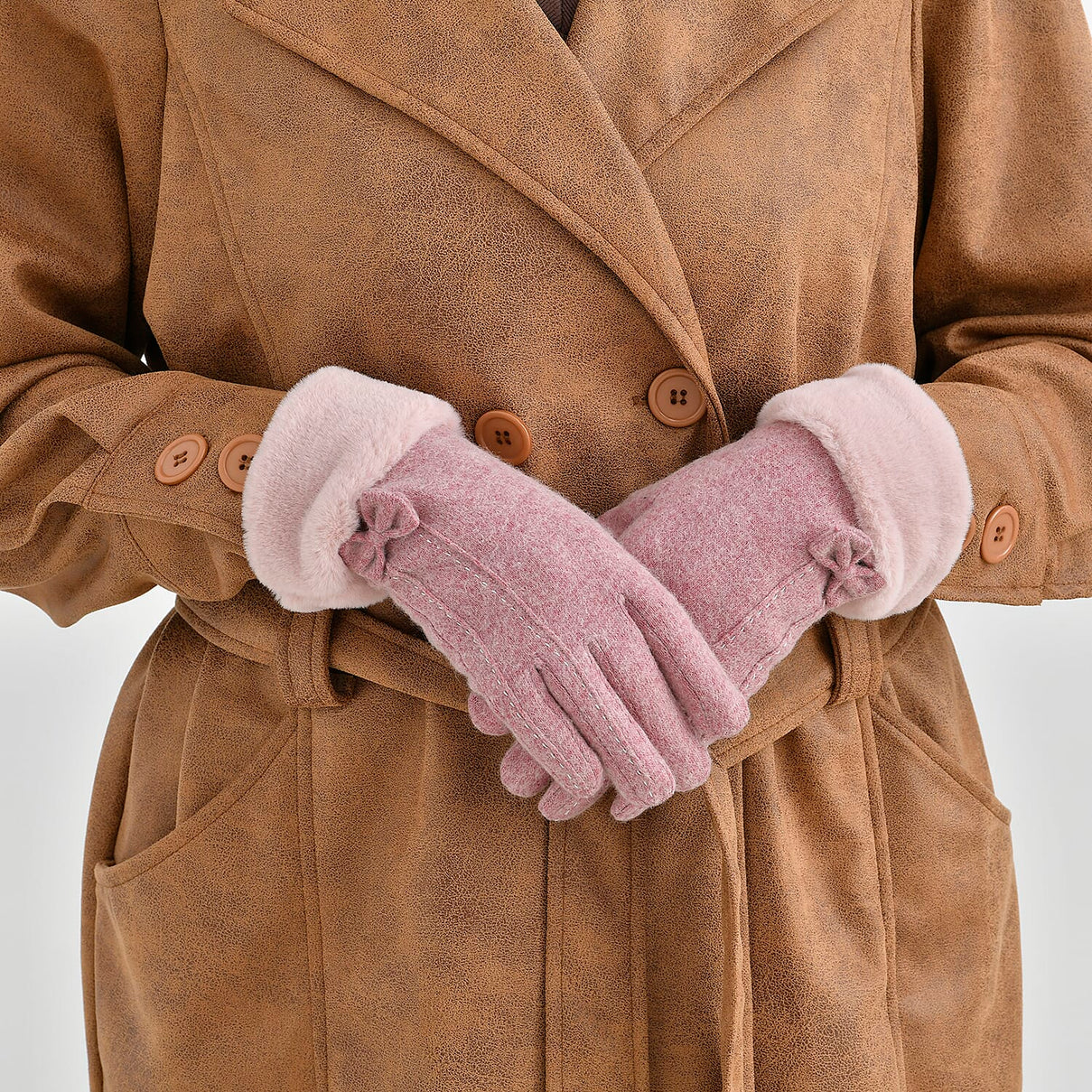 Cashmere-Blend Winter Gloves with Faux Fur Trim and Bow Detail - Touchscreen Friendly V32514980 3