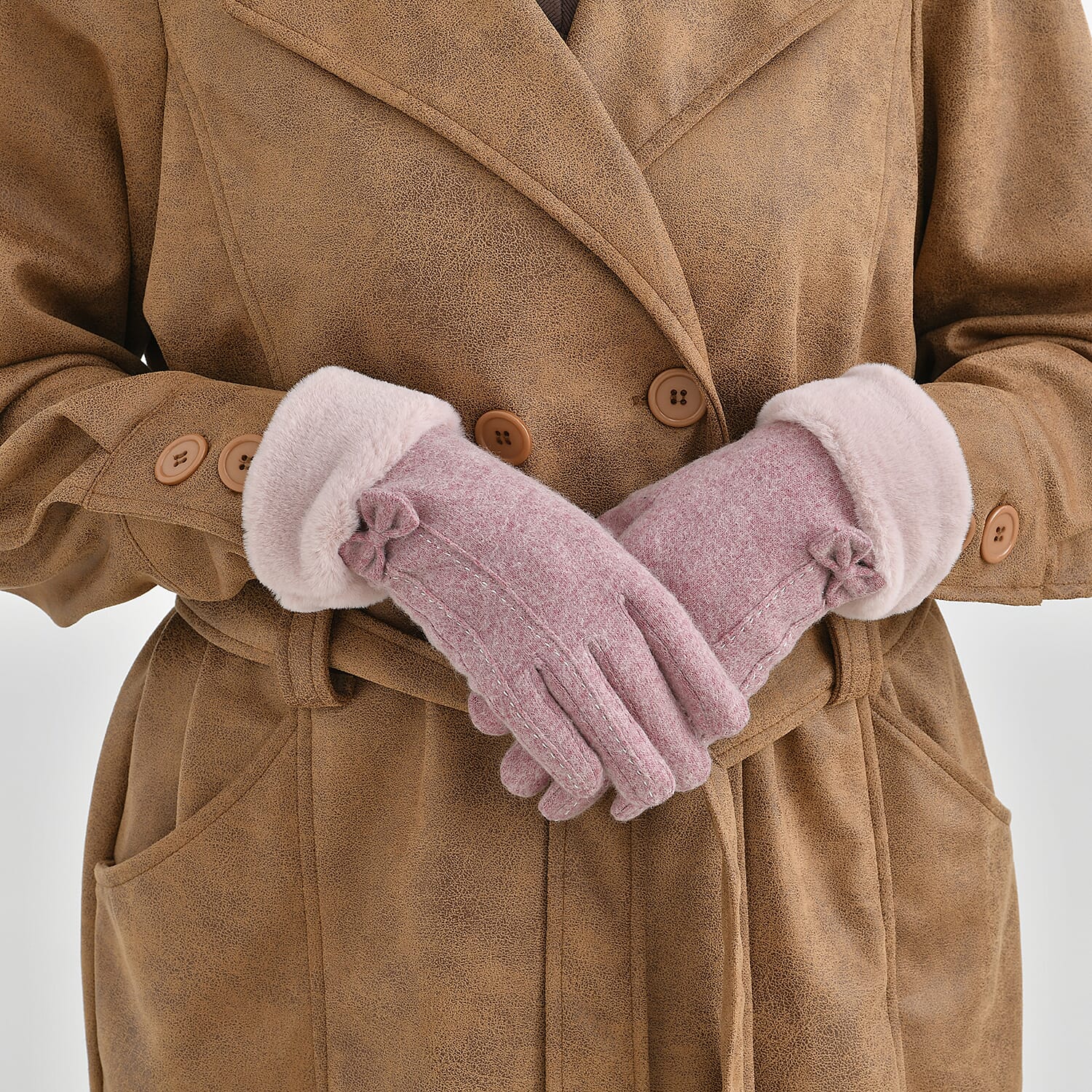 Cashmere-Blend Winter Gloves with Faux Fur Trim and Bow Detail - Touchscreen Friendly V32514980 3