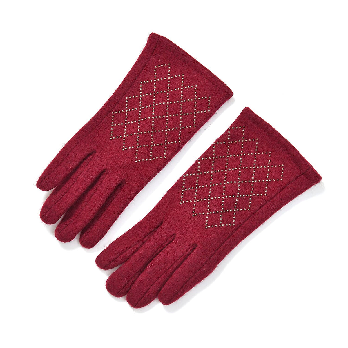 Closeout Deal - 2 Piece Set -Cashmere Diamond Pattern Hat and Gloves-  Burgundy V32603049 6