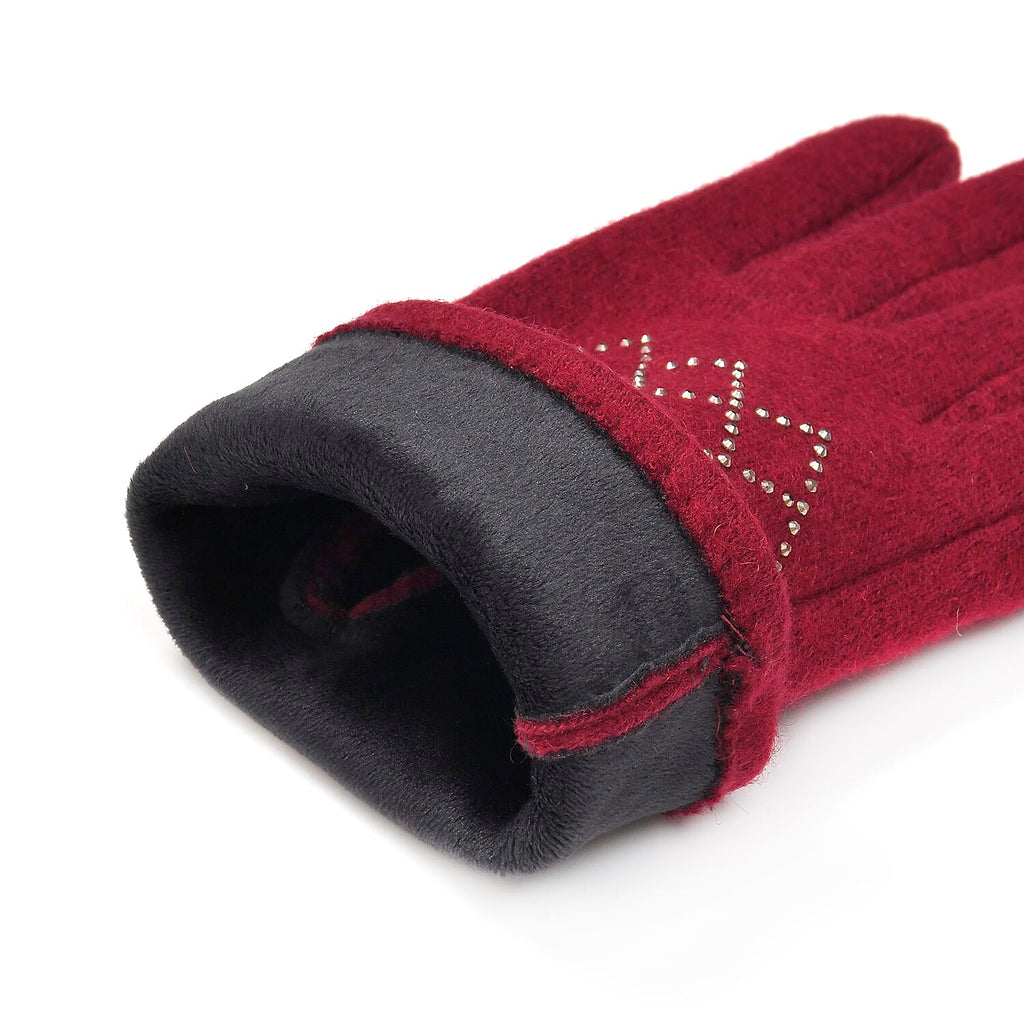 Closeout Deal - 2 Piece Set -Cashmere Diamond Pattern Hat and Gloves-  Burgundy