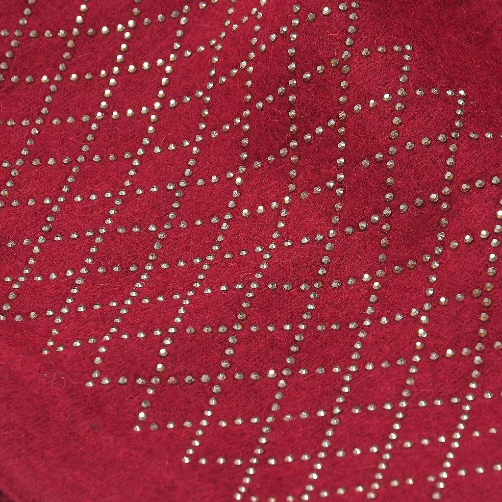 Closeout Deal - 2 Piece Set -Cashmere Diamond Pattern Hat and Gloves-  Burgundy