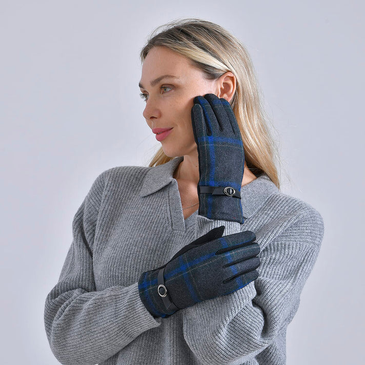 Cashmere Winter Plaid Gloves with Touch Screen Tips 7833573 2