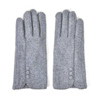 Luxury Cashmere Wool Gloves With Button Detailing and Fleece Lining - Grey