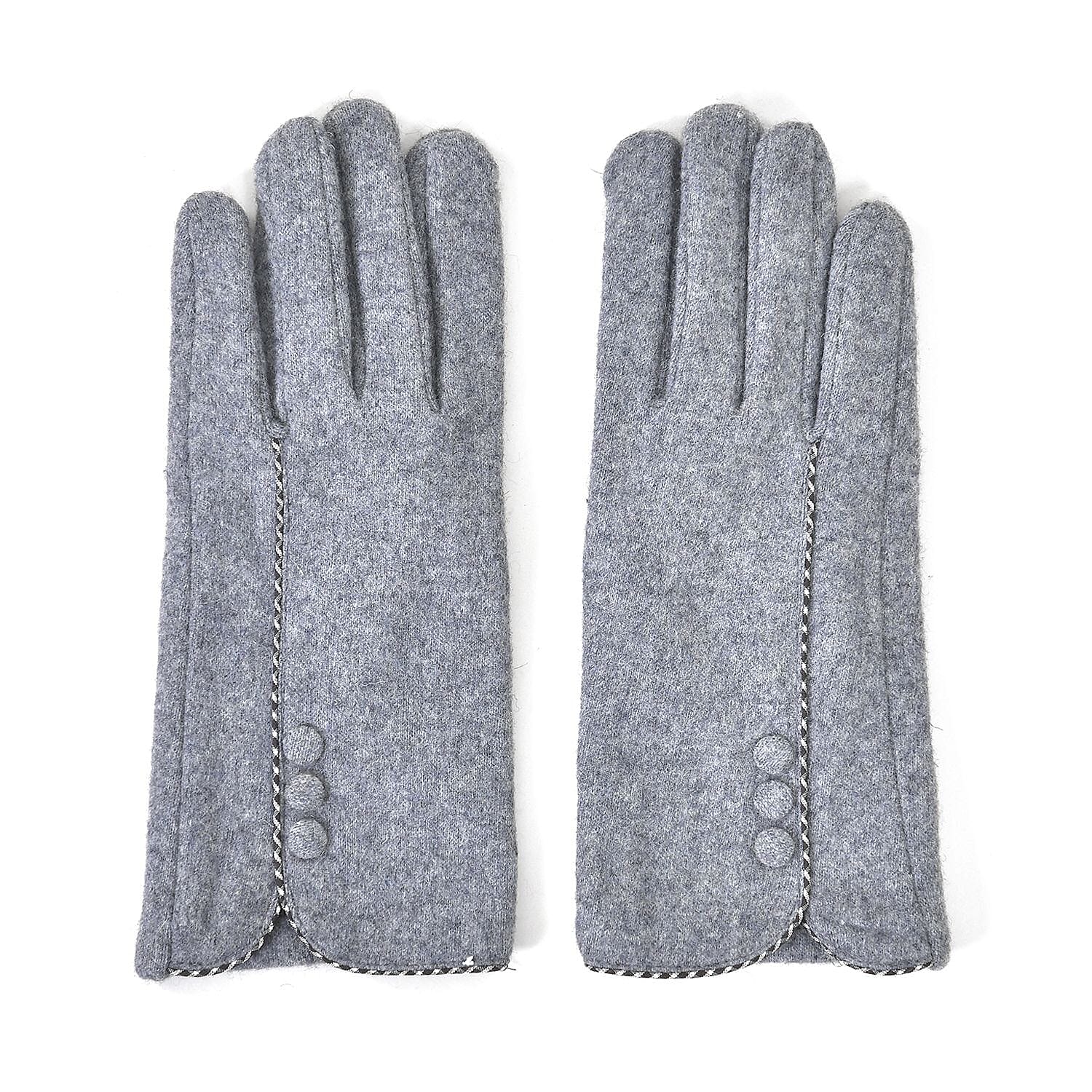 Luxury Cashmere Wool Gloves With Button Detailing and Fleece Lining - Grey 7851688 0