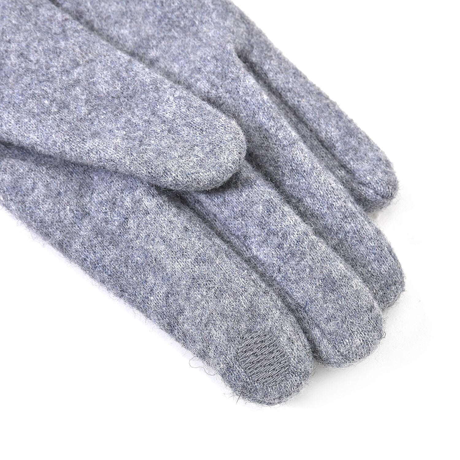 Luxury Cashmere Wool Gloves With Button Detailing and Fleece Lining - Grey 7851688 4