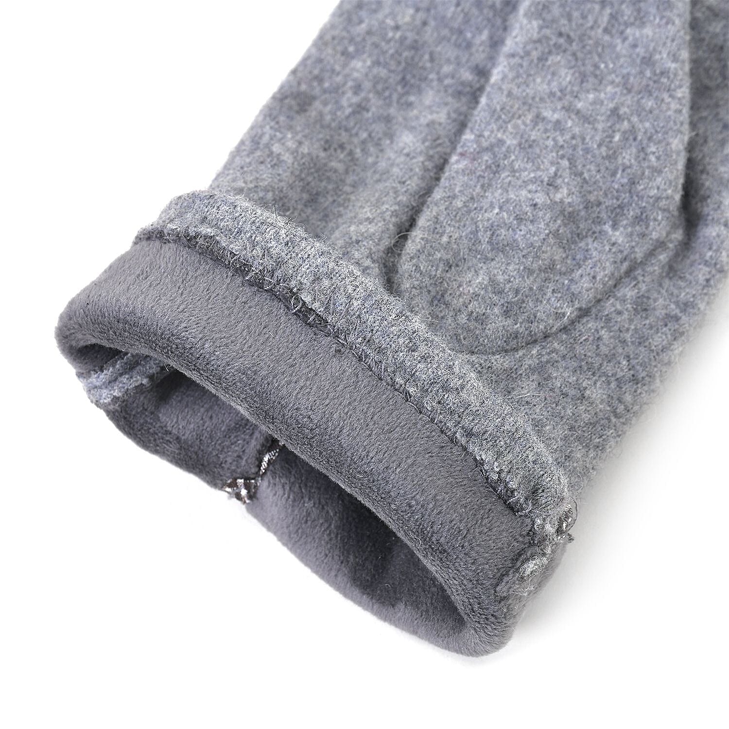 Luxury Cashmere Wool Gloves With Button Detailing and Fleece Lining - Grey 7851688 5