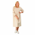 Casual Long Sleeve Sweat Smock Dress (Size - One Size 8-20) - Stone