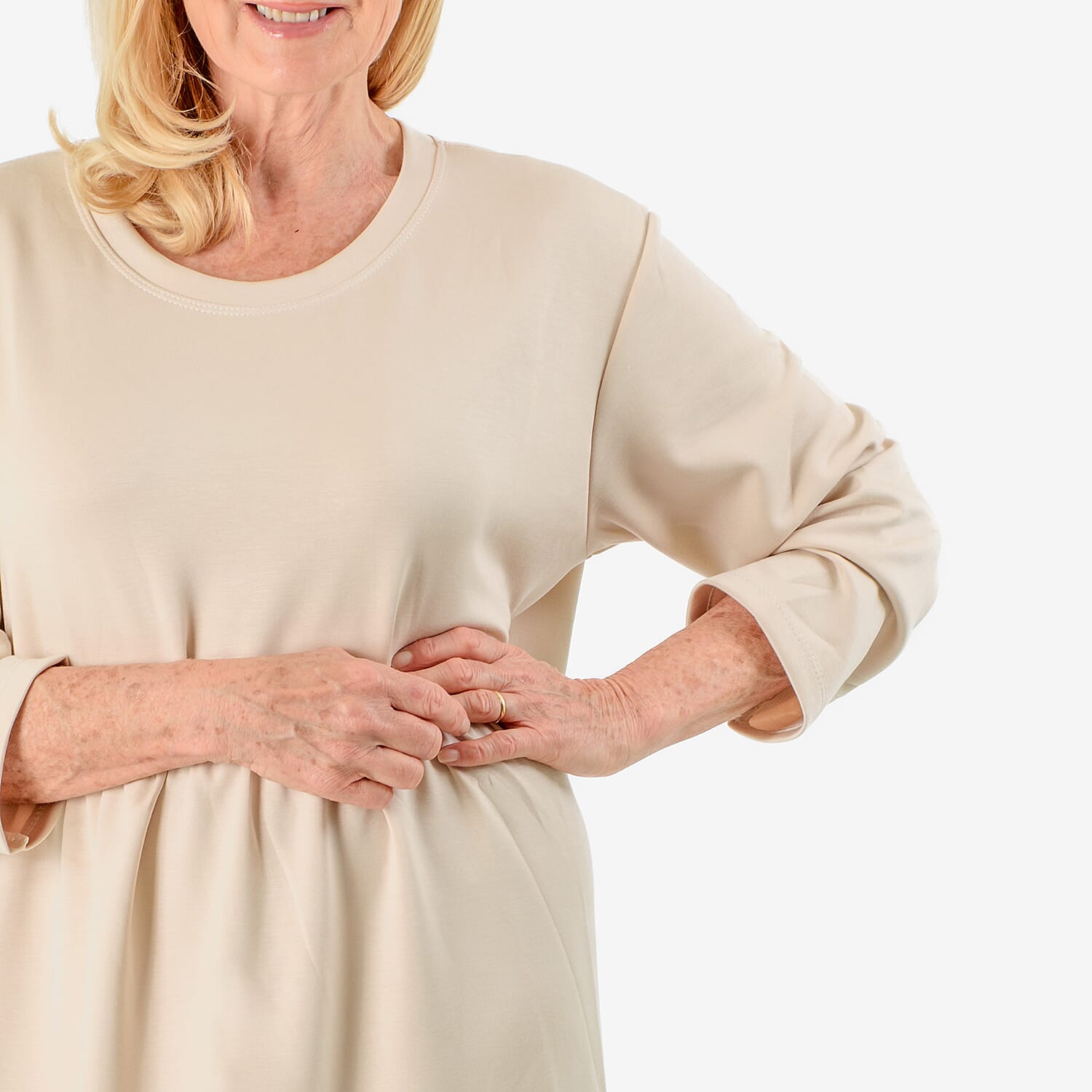 Casual Long Sleeve Sweat Smock Dress (Size - One Size 8-20) - Stone 8097718 1