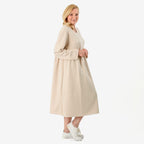 Casual Long Sleeve Sweat Smock Dress (Size - One Size 8-20) - Stone
