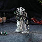 Cat Figure Iron Based Beaded Jewellery - Keyring Holder (Size 17x9x5 Cm) - Black and White