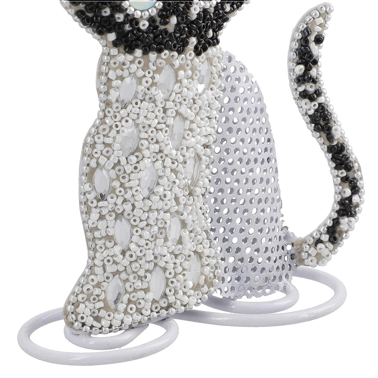 Cat Figure Iron Based Beaded Jewellery - Keyring Holder (Size 17x9x5 Cm) - Black and White 7369128 4