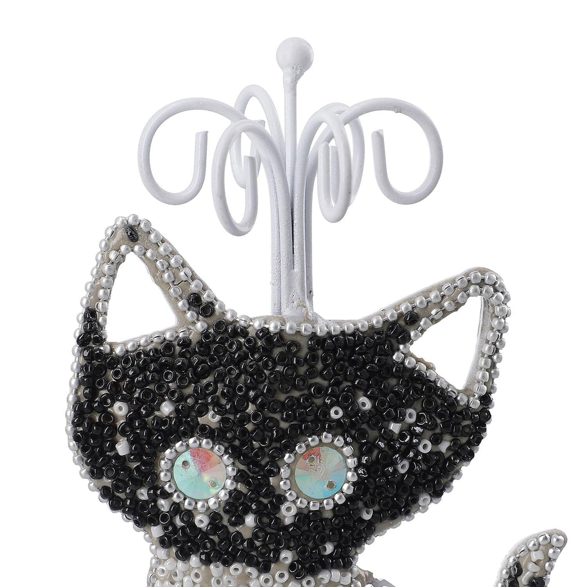 Cat Figure Iron Based Beaded Jewellery - Keyring Holder (Size 17x9x5 Cm) - Black and White 7369128 5