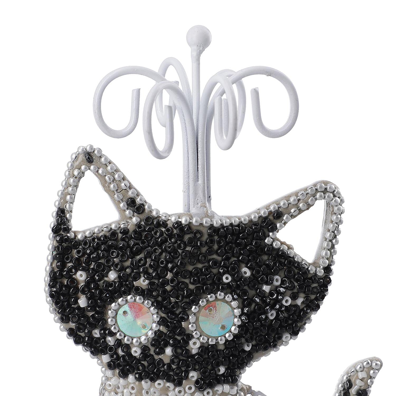 Cat Figure Iron Based Beaded Jewellery - Keyring Holder (Size 17x9x5 Cm) - Black and White 7369128 5