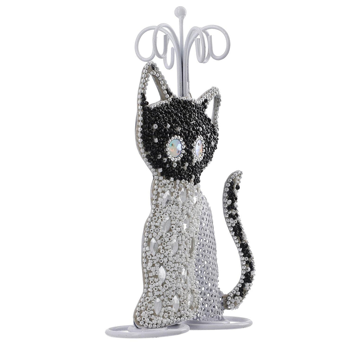 Cat Figure Iron Based Beaded Jewellery - Keyring Holder (Size 17x9x5 Cm) - Black and White 7369128 6