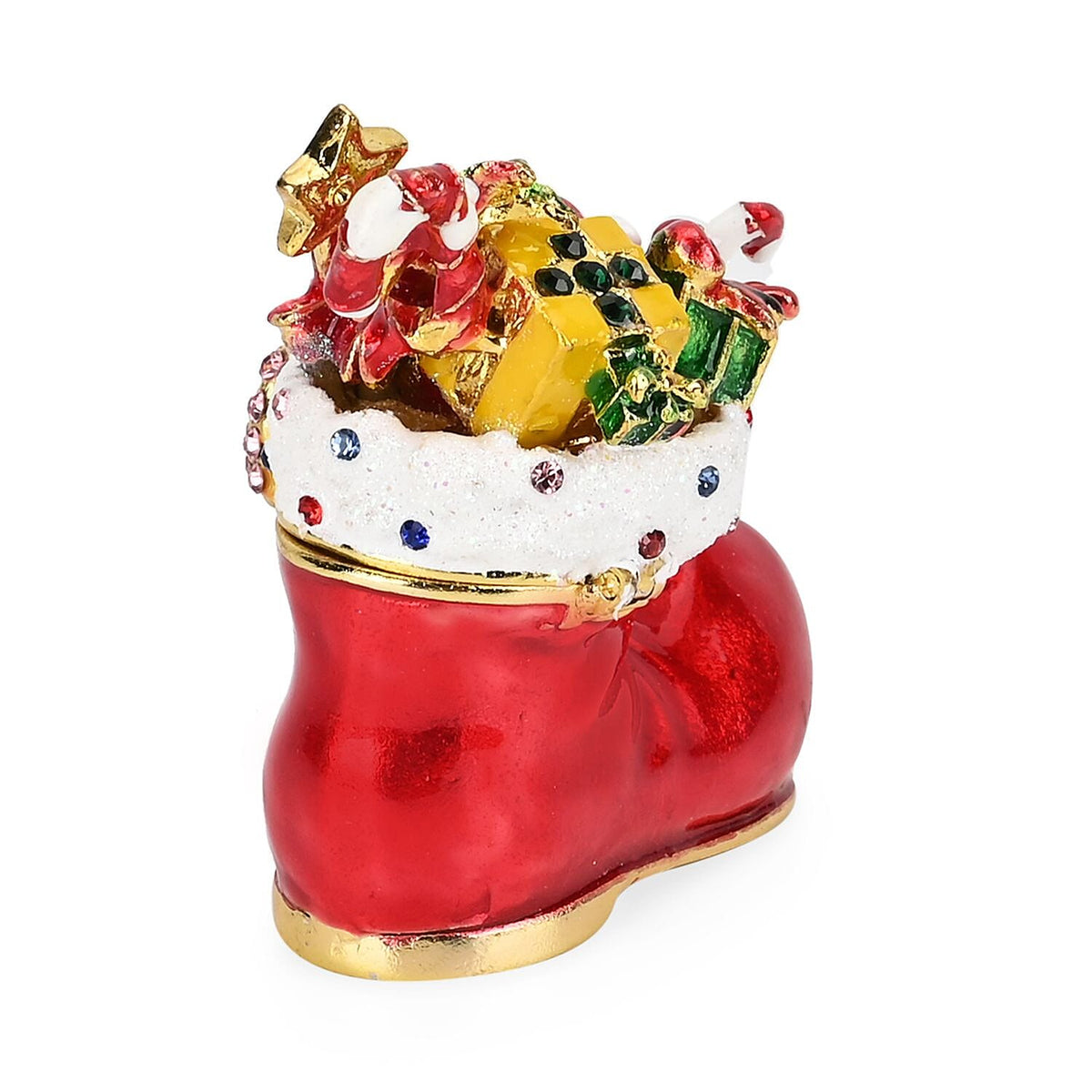 Christmas Santas Shoe - Cat Hand Painted Trinket Storage Box Enamelled With Sparkling Crystals - Multi 7628952 2