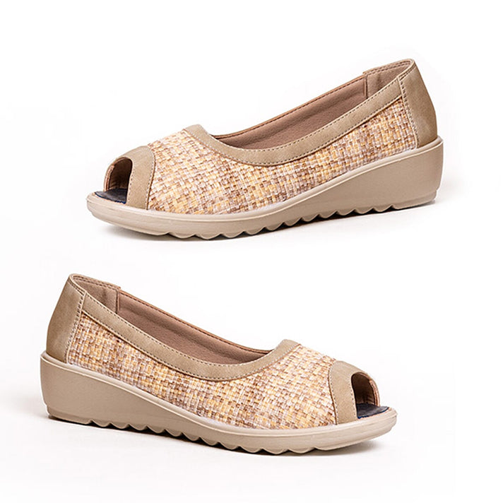 Celine Ladies Peep - Toe Sandals with Comfortable Cushioned Low Wedge Heels (Size 4) - Beige 8566254 1