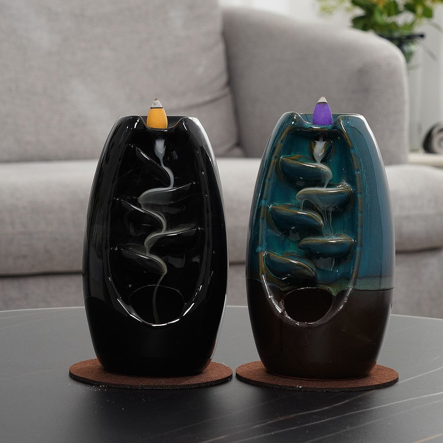 Ceramic Backflow Incense Holder with 120 Incense Cones, 30 sticks, Tweezer and Base 7215008 2