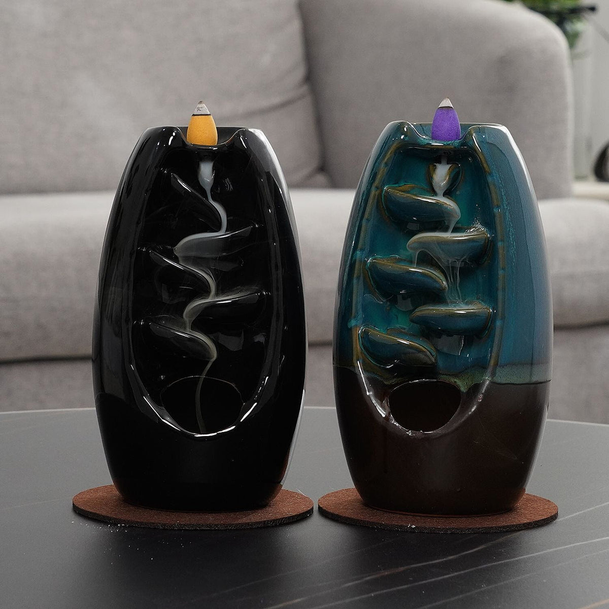 Ceramic Backflow Incense Holder with 120 Incense Cones, 30 sticks, Tweezer and Base 7215004 2