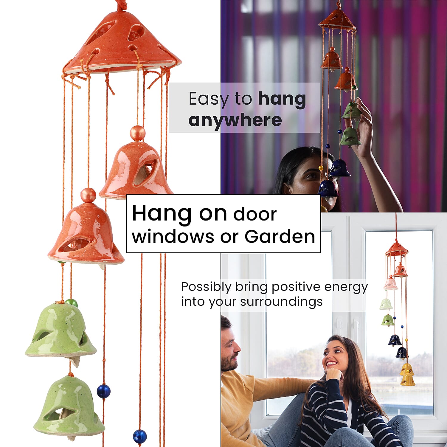 Multi-Tiered Decorative Ceramic Hanging Bells Wind Chime - Multicolour 7339946 4