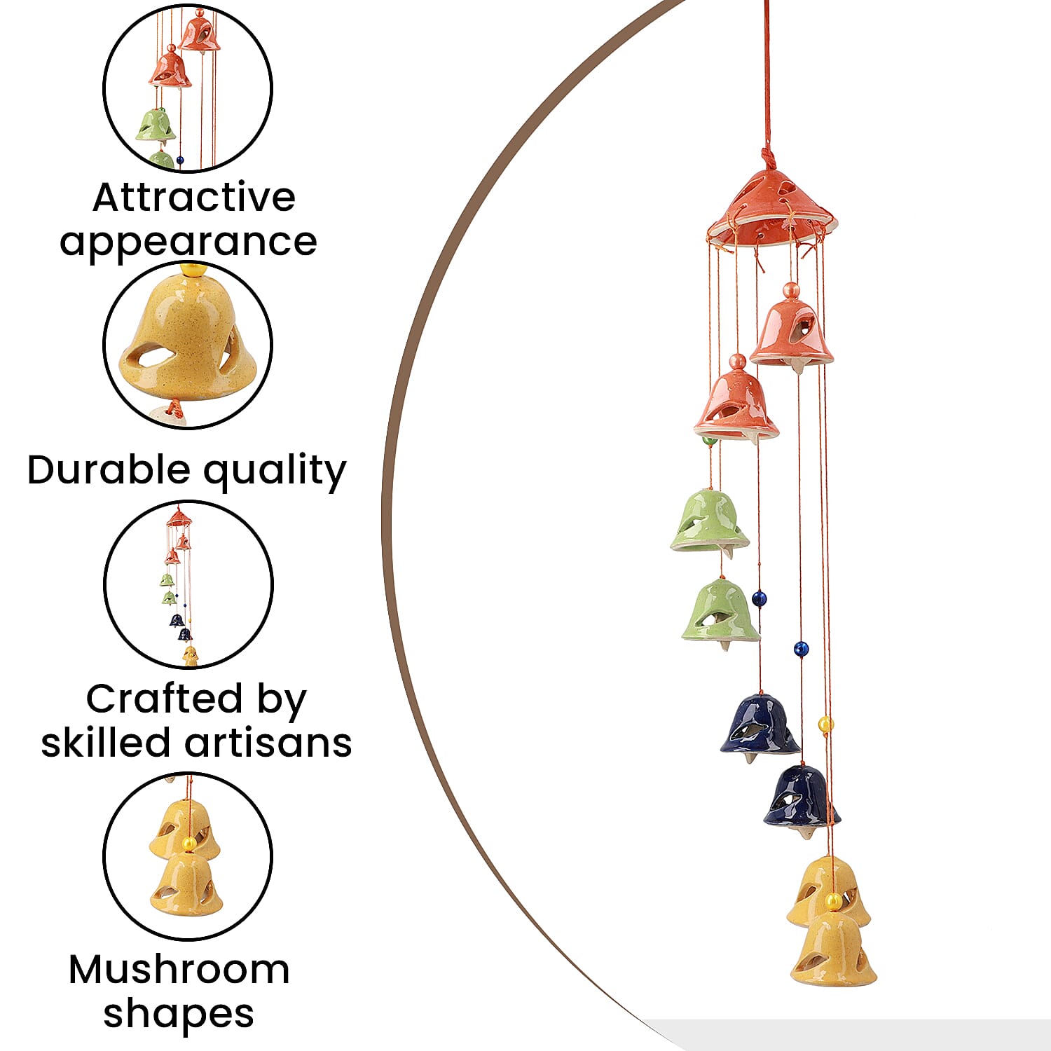 Multi-Tiered Decorative Ceramic Hanging Bells Wind Chime - Multicolour 7339946 5