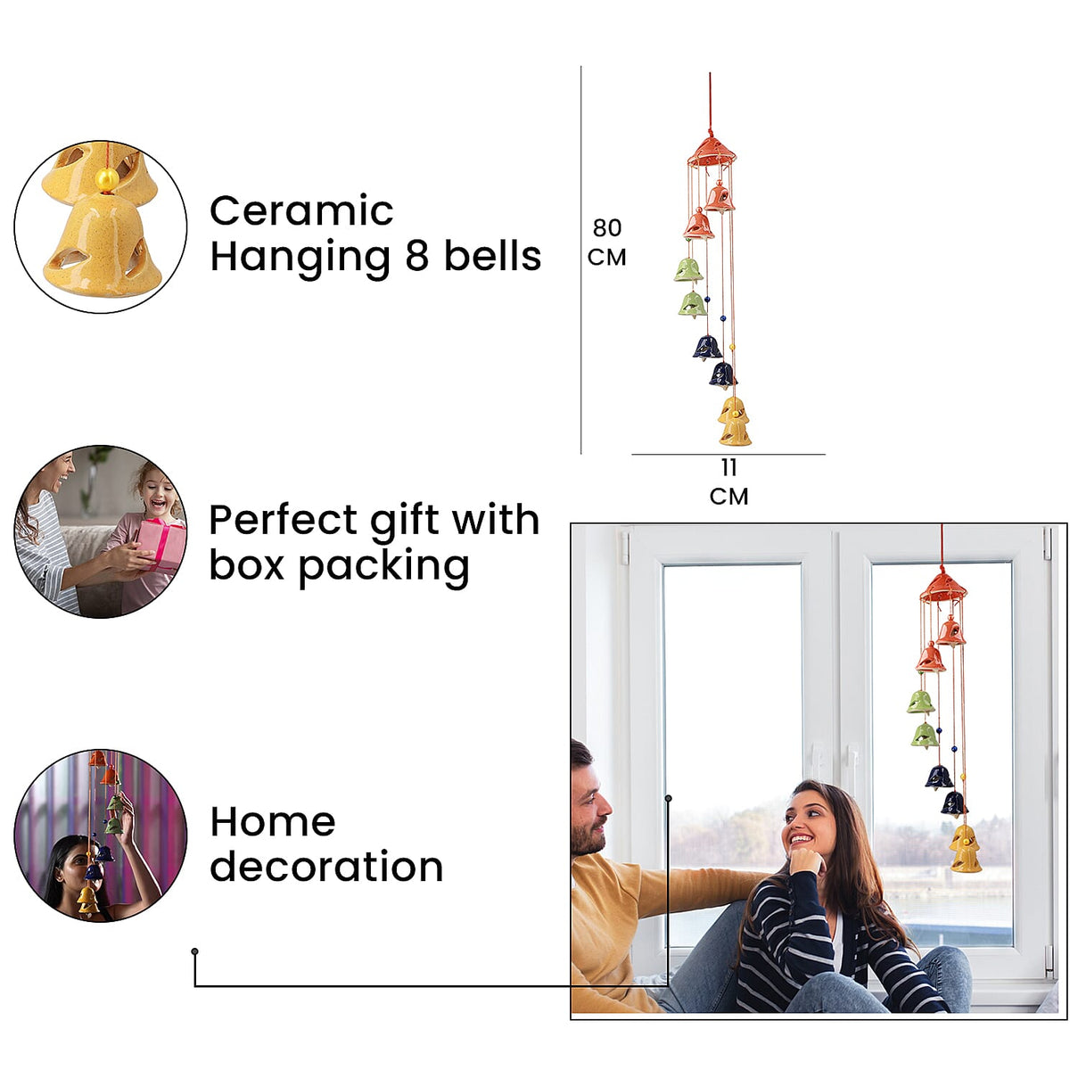 Multi-Tiered Decorative Ceramic Hanging Bells Wind Chime - Multicolour 7339946 6