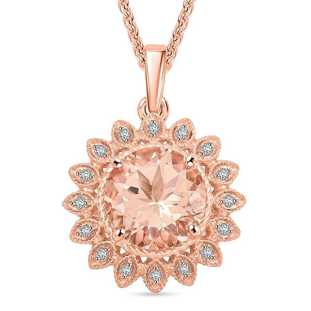 Certified &amp; Appraised LUXORO AAA Marropino Morganite, Diamond Floral Pendant Necklace in 10K Rose Gold 18 Inches, 3.50 Ct. 4360394 1
