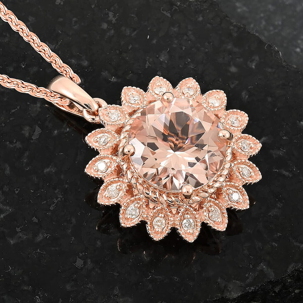 10K Rose Gold,  Morganite,  White Diamond Pendant with Chain (Size 18) 3.50ct  Gold Wt. 4.45 Gms  3.500  Ct.