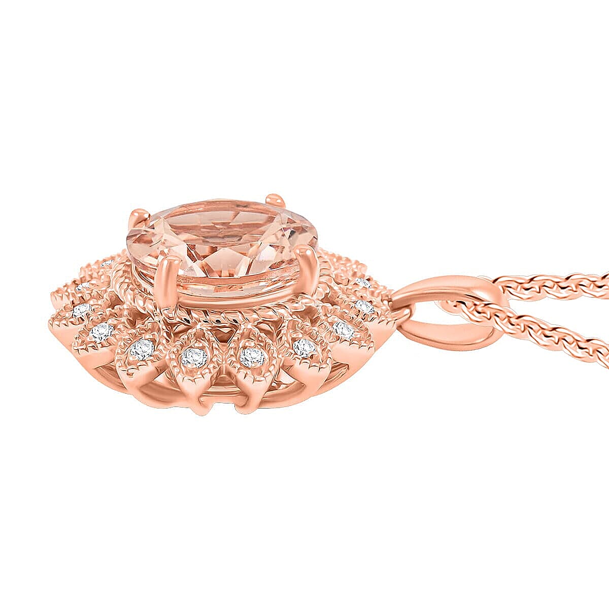 Certified &amp; Appraised LUXORO AAA Marropino Morganite, Diamond Floral Pendant Necklace in 10K Rose Gold 18 Inches, 3.50 Ct. 4360394 3