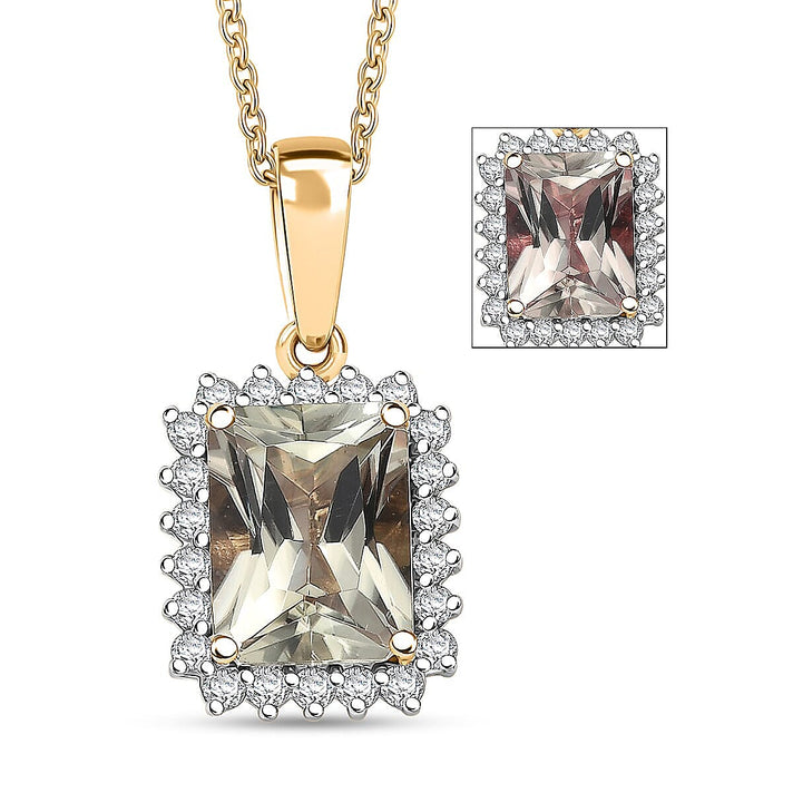 Certified &amp; Appraised LUXORO AAA Turkizite, Diamond Halo Pendant Necklace in 14K Yellow Gold 20 Inches, 3.15 Ct. 4380495 1