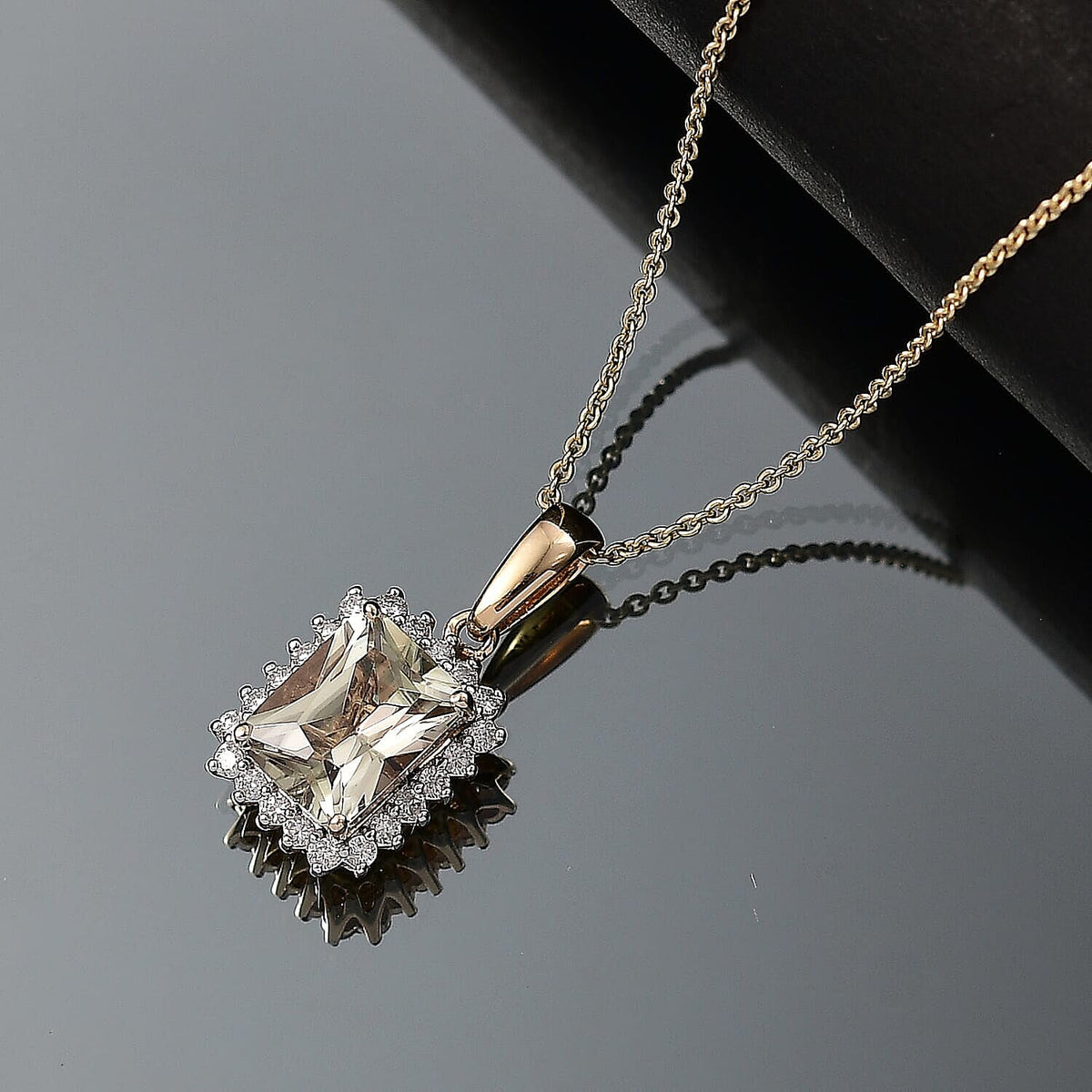Certified &amp; Appraised LUXUROAAA Turkizite, Diamond Halo Pendant Necklace in 14K Yellow Gold 20 Inches, 3.15 Ct. 4380495 2