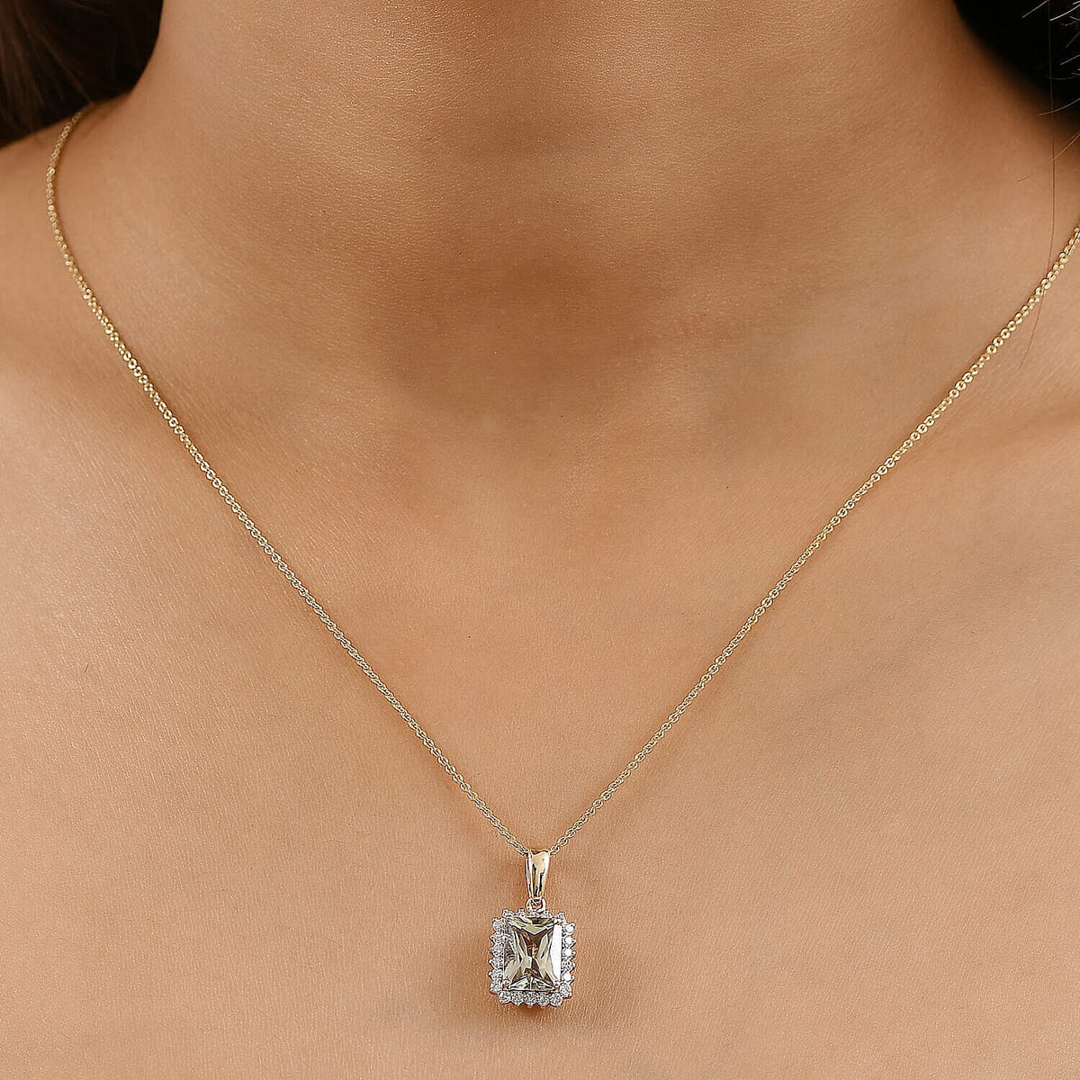Certified &amp; Appraised LUXUROAAA Turkizite, Diamond Halo Pendant Necklace in 14K Yellow Gold 20 Inches, 3.15 Ct. 4380495 3