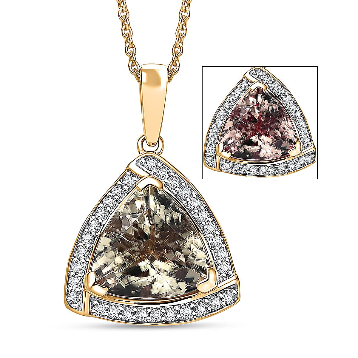 Certified &amp; Appraised LUXORO AAA Turkizite, Diamond Halo Pendant Necklace in 14K Yellow Gold 20 Inches, 4.21 Ct. 4380497 0