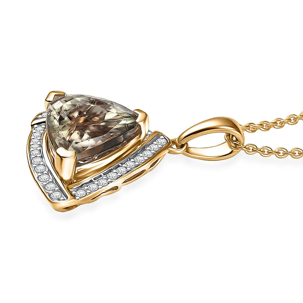 14K Yellow Gold,  Turkizite,  White Diamond Pendant with Chain (Size 20) 3.65ct  Gold Wt. 2.5 Gms  3.650  Ct.