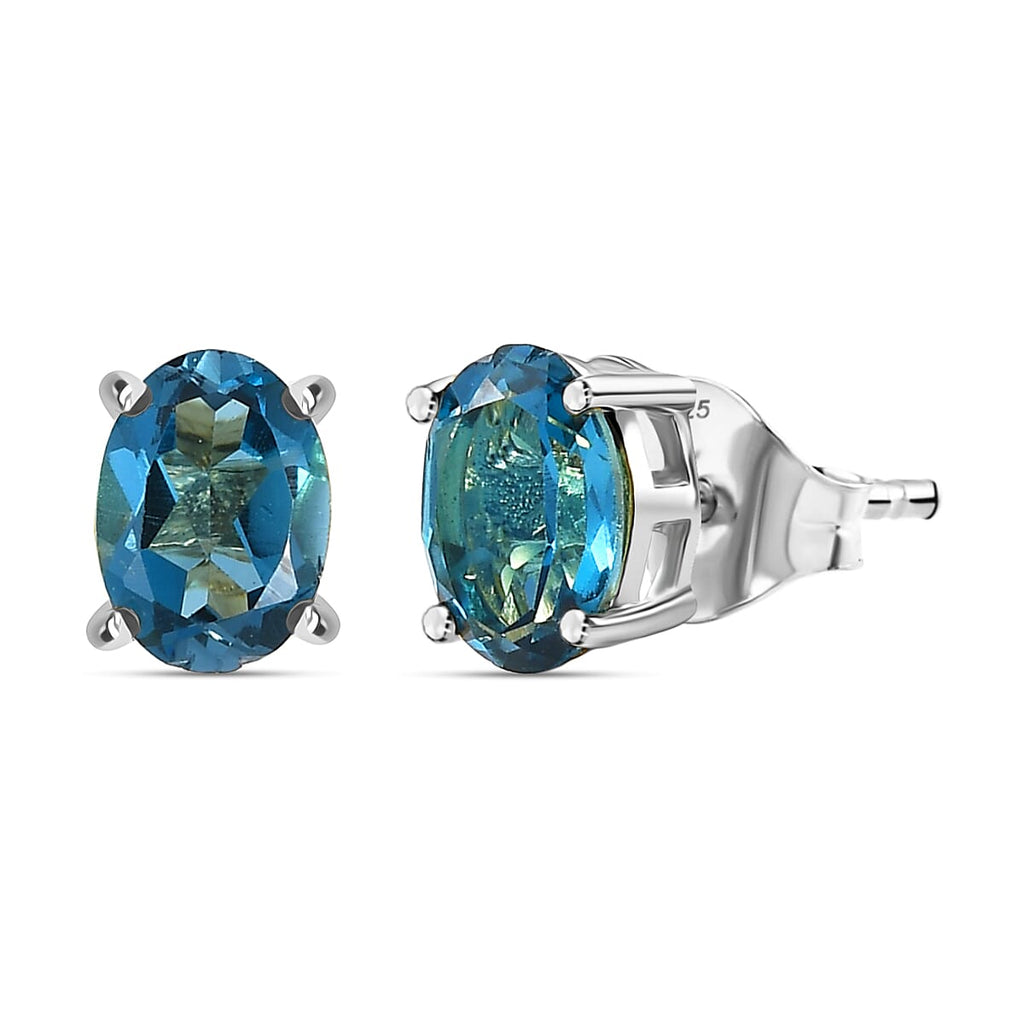 Marambaia London Blue Topaz Solitaire Stud Earring with Push Back in Platinum Overlay Sterling Silver 1.92 Ct.