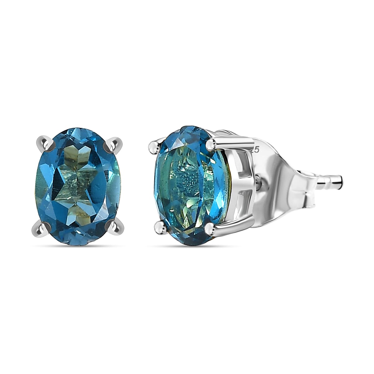 Marambaia London Blue Topaz Solitaire Stud Earring with Push Back in Platinum Overlay Sterling Silver 1.92 Ct. 8276625 0